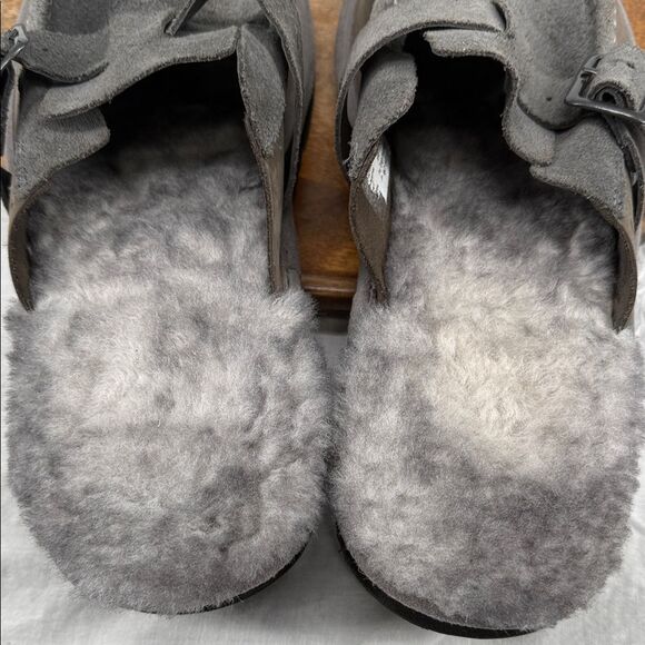 LL Bean Shoes Mens 13 M Gray Leather Lamb Fur Wicked Good Slipper Scuffs main image 5